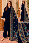 Velvet Plain Suit with Printed Shawl 3 Piece