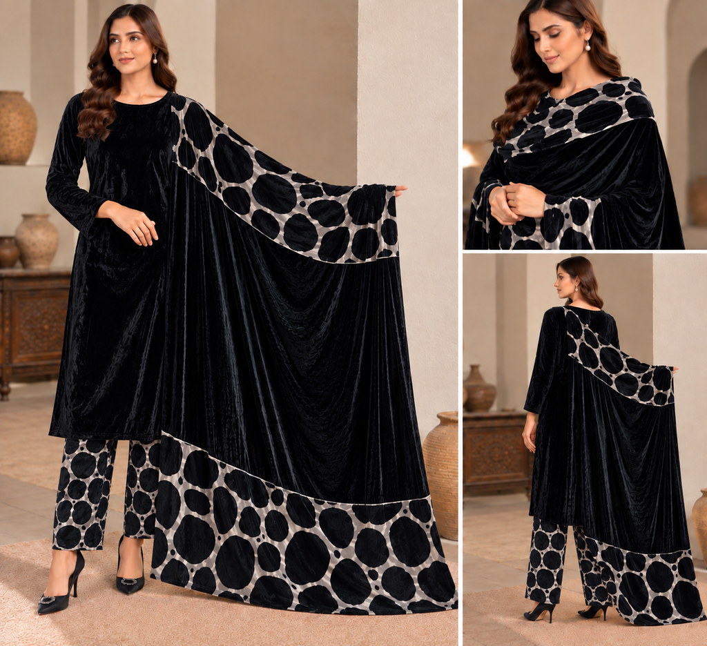 Velvet Printed Unstitched 3 Piece Suit