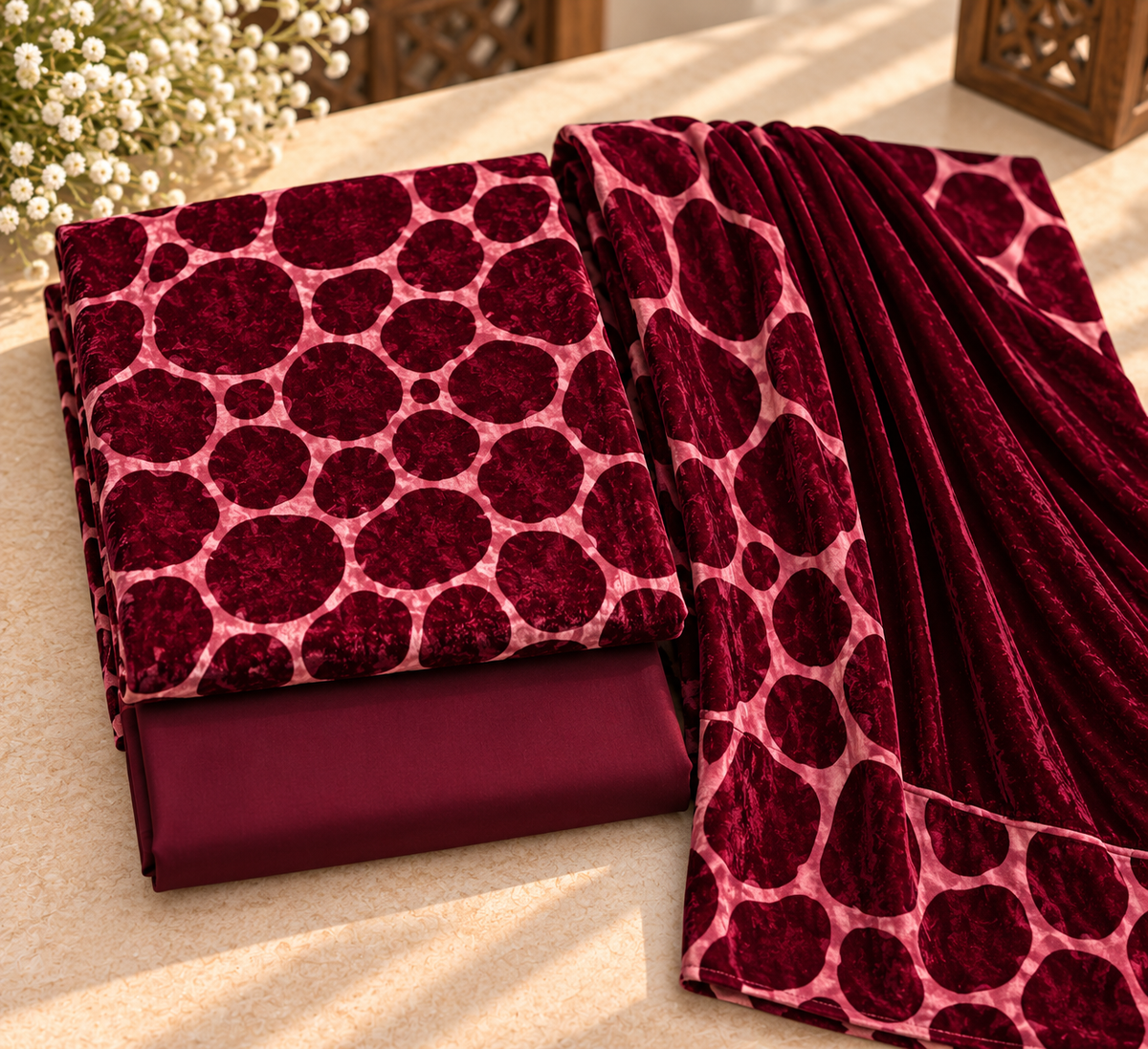 Velvet Printed Unstitched 3 Piece Suit