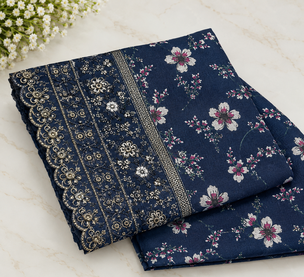 Dhanak Embroidered Print Unstitched 2 Piece Suit