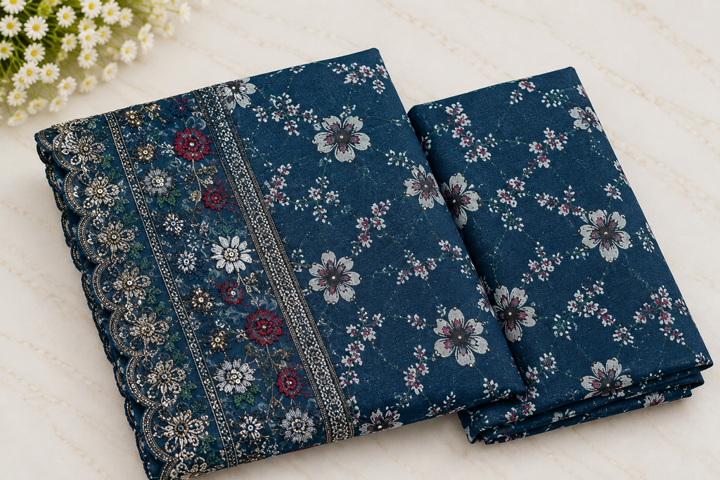 Dhanak Embroidered Print Unstitched 2 Piece Suit