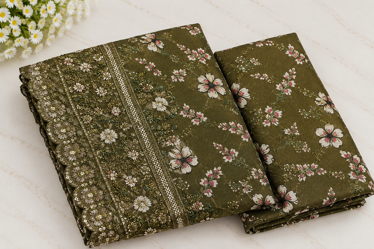 Dhanak Embroidered Print Unstitched 2 Piece Suit