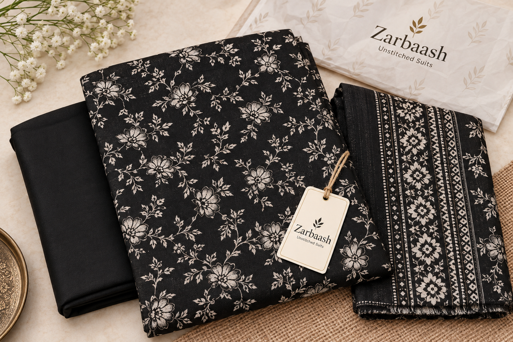 Dhanak Print with Embroidered Velvet Shawl Unstitched 3 Piece Suit