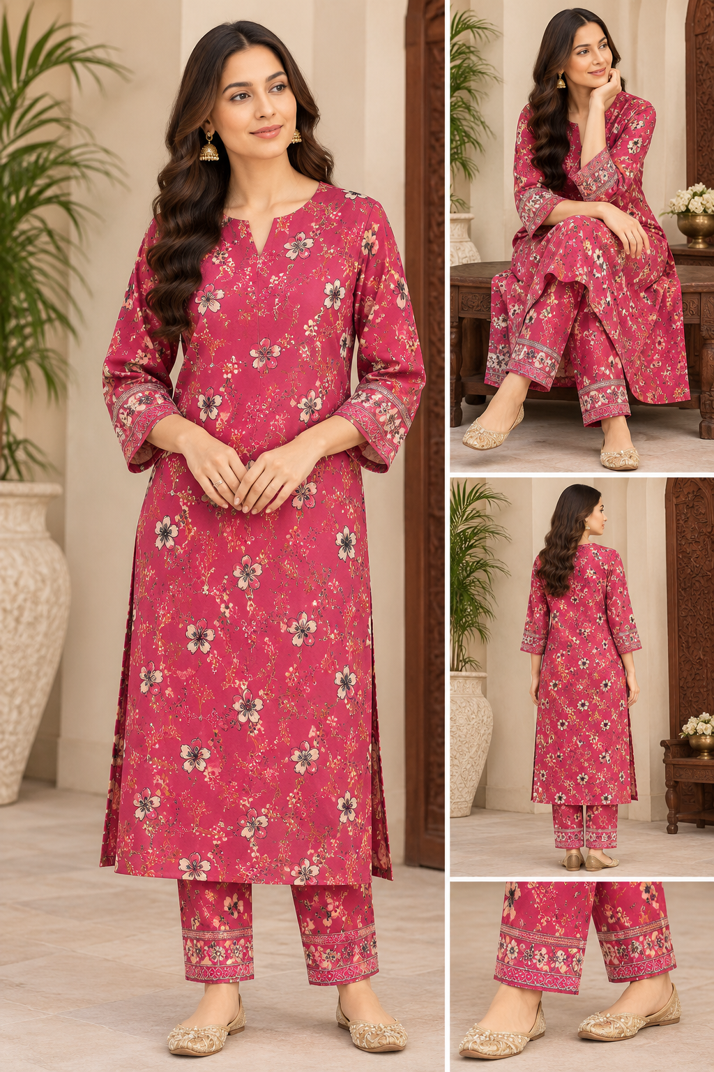 Dhanak Embroidered Print Unstitched 2 Piece Suit