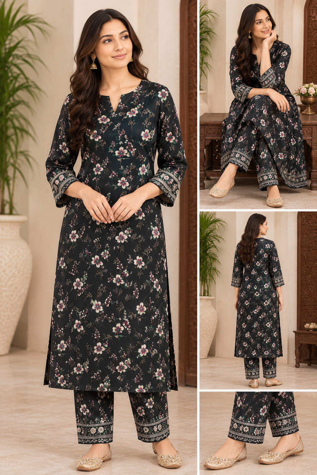 Dhanak Embroidered Print Unstitched 2 Piece Suit