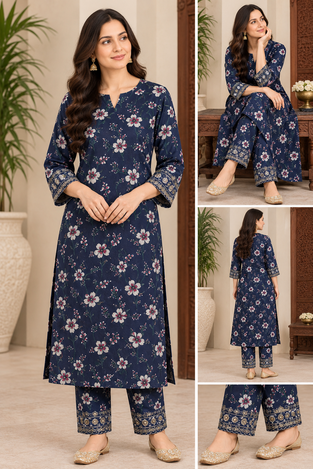 Dhanak Embroidered Print Unstitched 2 Piece Suit