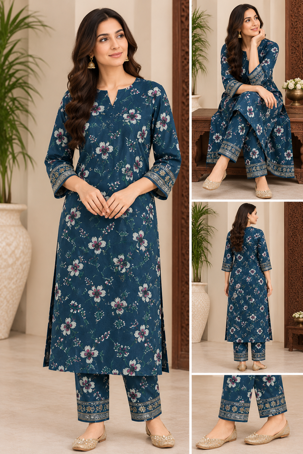 Dhanak Embroidered Print Unstitched 2 Piece Suit