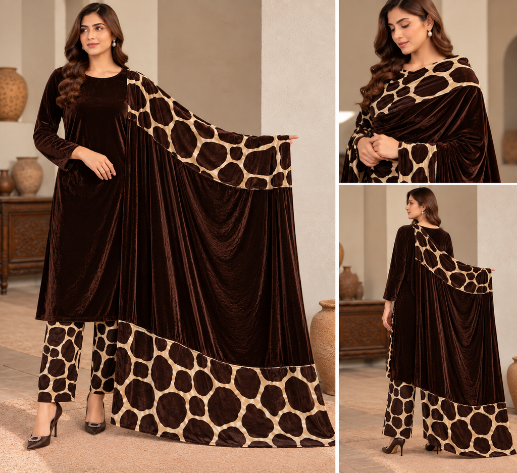 Velvet Printed Unstitched 3 Piece Suit