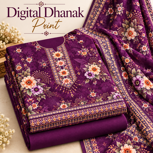 Dhanak Digital Printed Unstitched 3 Piece
