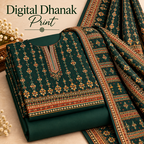 Dhanak Digital Printed Unstitched 3 Piece