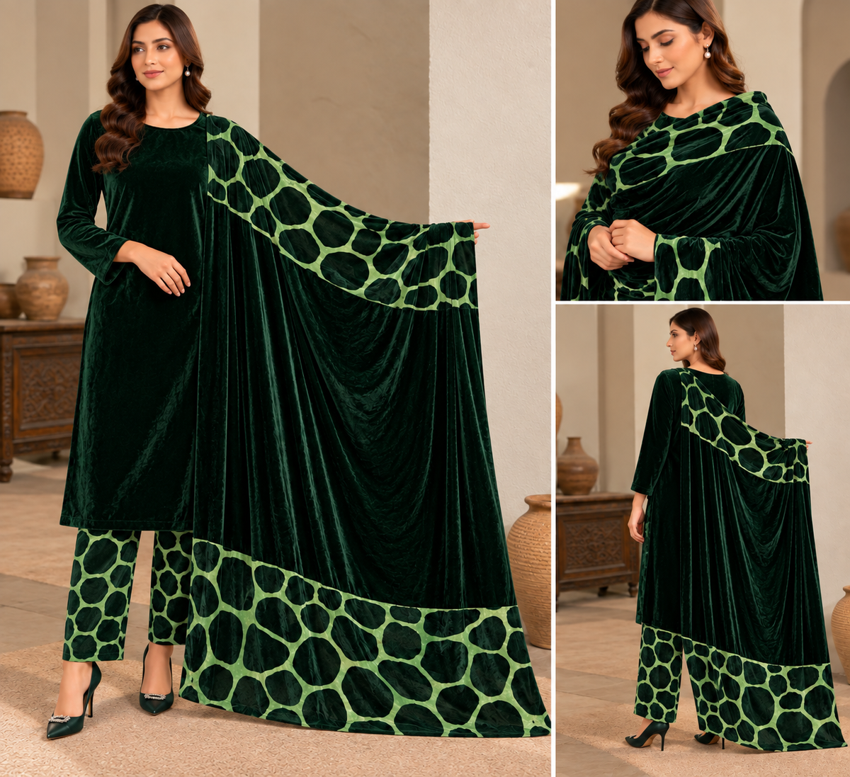 Velvet Printed Unstitched 3 Piece Suit