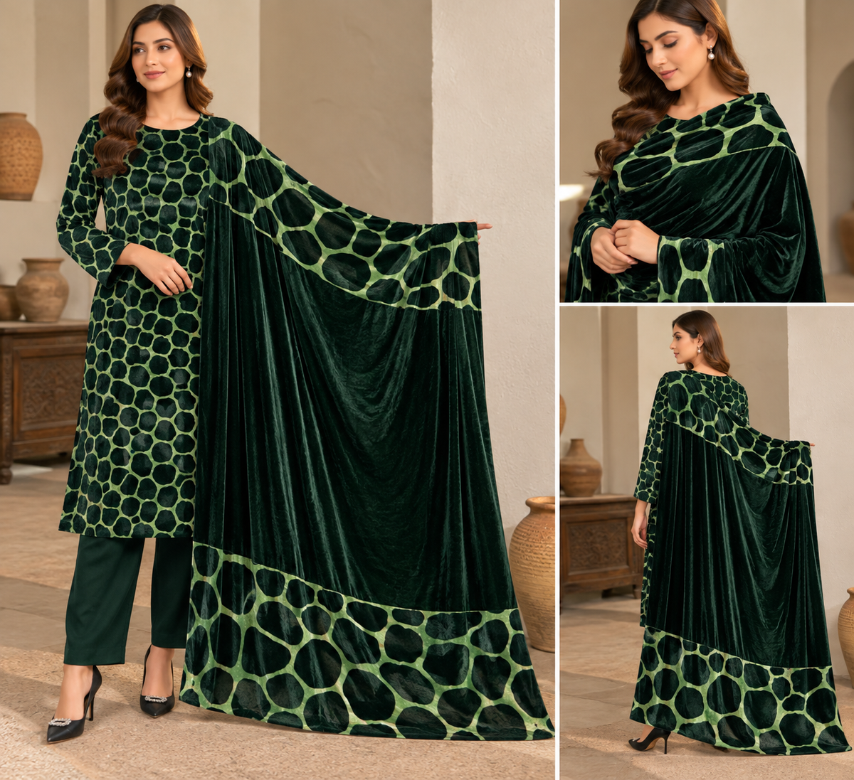 Velvet Printed Unstitched 3 Piece Suit