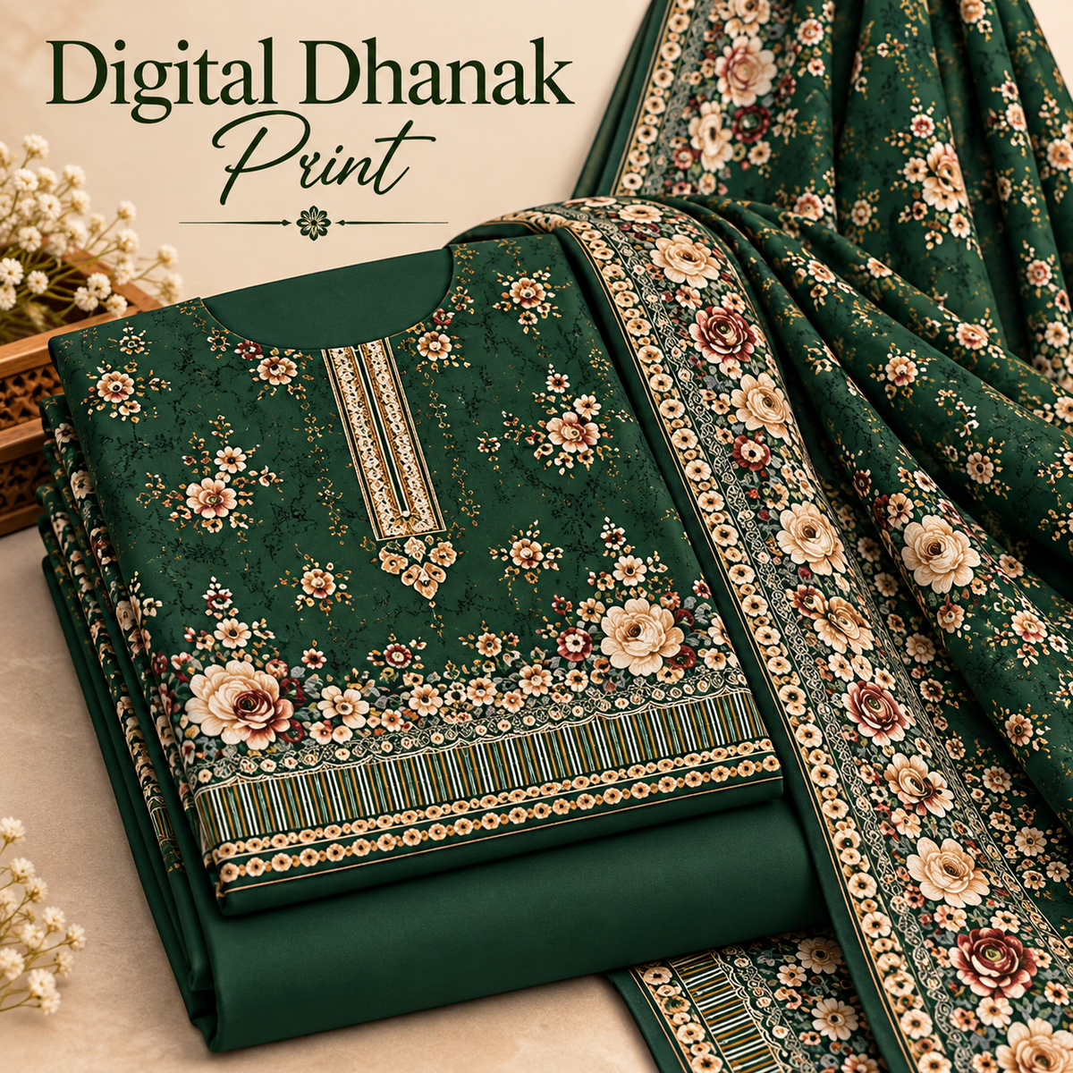 Dhanak Digital Printed Unstitched 3 Piece Suit