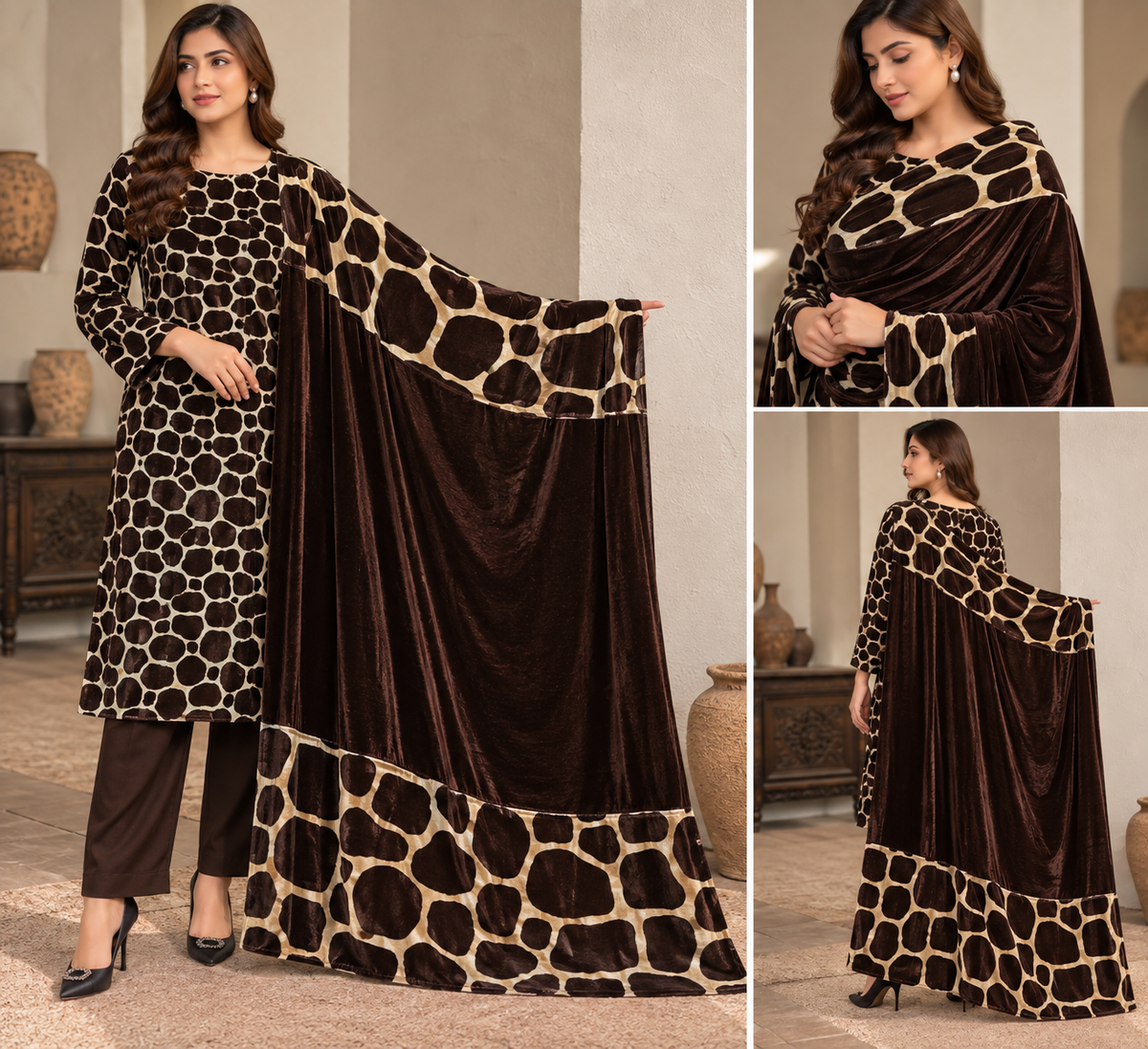Velvet Printed Unstitched 3 Piece Suit